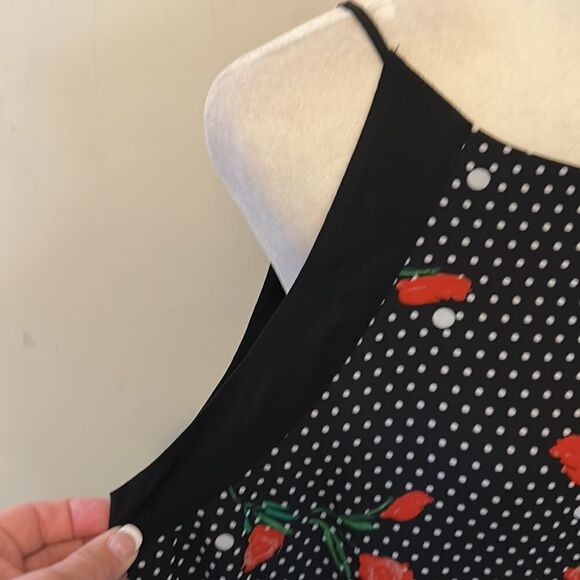 Serein black white polka dot red rose blouse Size L - Picture 3 of 10